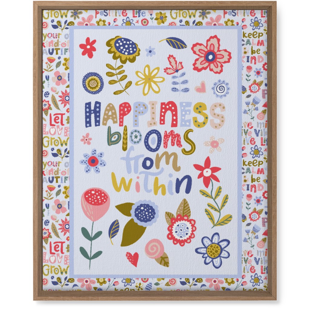Happiness Blooms From Within - Inspirational Floral Wall Art, Natural, Single piece, Canvas, 16x20, Multicolor