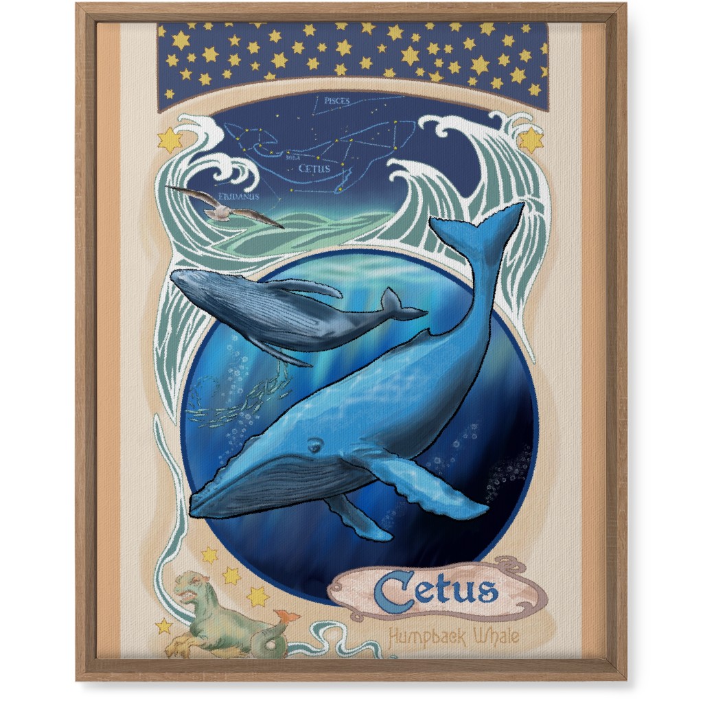 Art Nouveau Humpback Whale Wall Art, Natural, Single piece, Canvas, 16x20, Blue