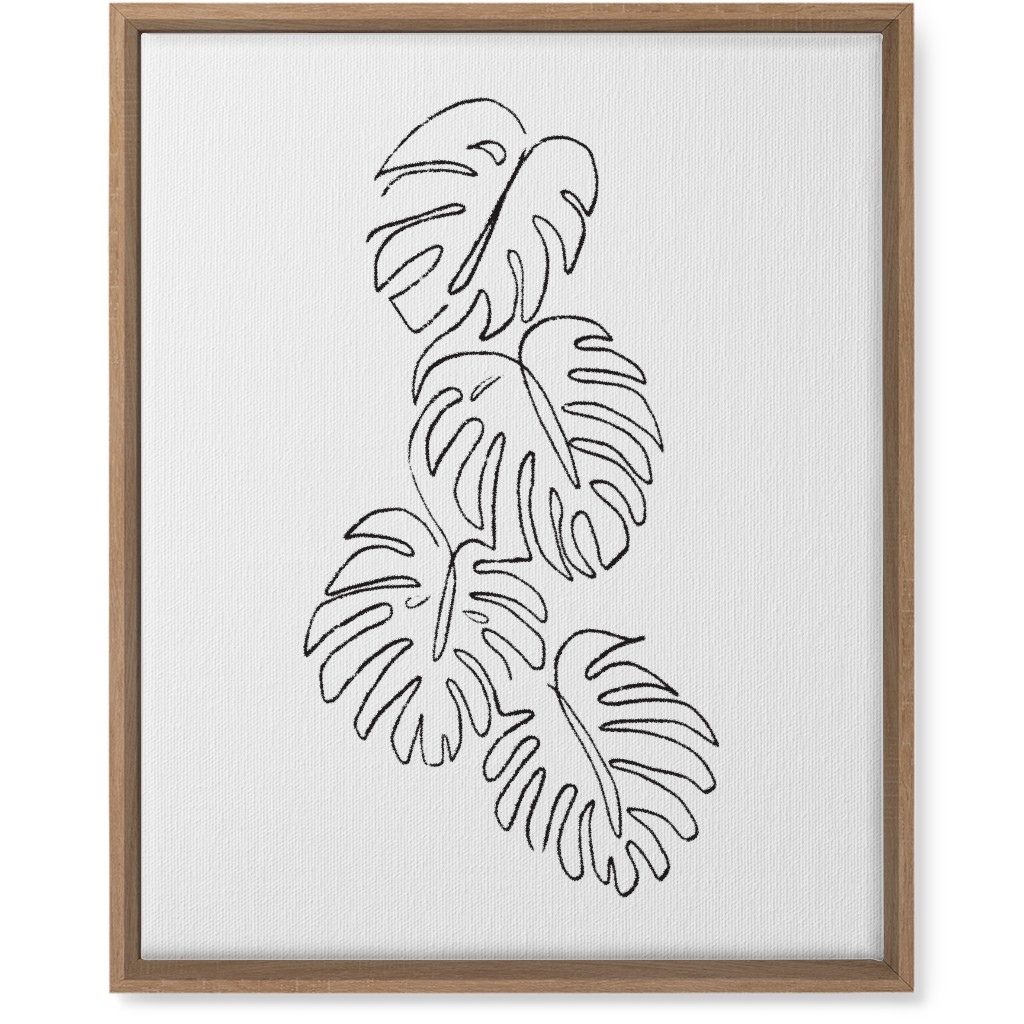 Monstera Leaf Line Art - Black and White Wall Art, Natural, Single piece, Canvas, 16x20, White