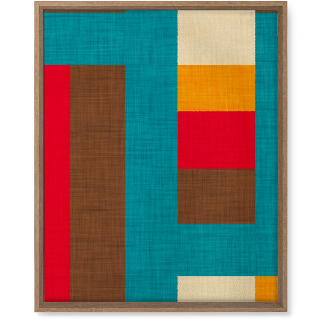 Abstract Mod Cube - Multi on Blue Wall Art, Natural, Single piece, Canvas, 16x20, Multicolor