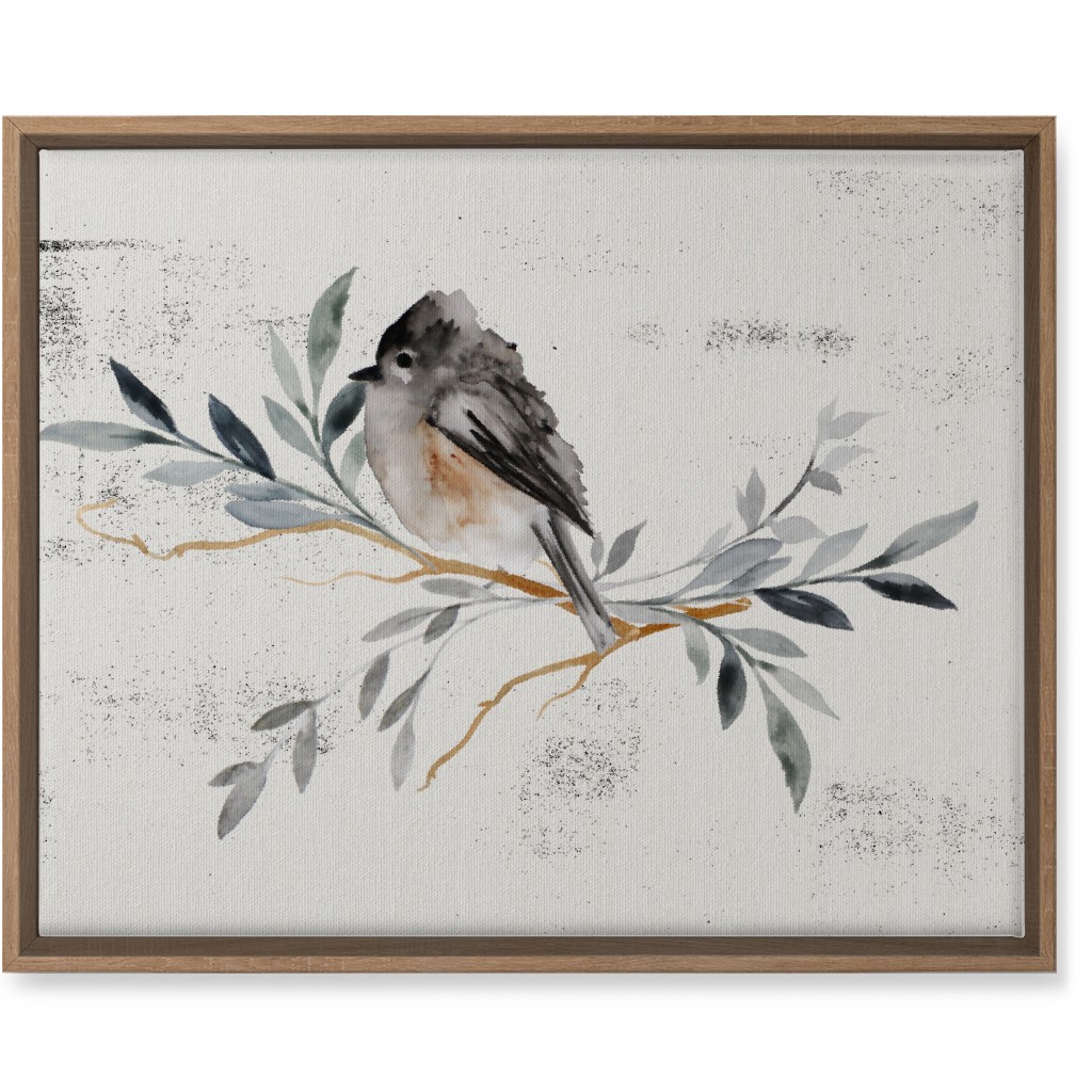 Winter Bird on Branch - Blue Wall Art, Natural, Single piece, Canvas, 16x20, Gray
