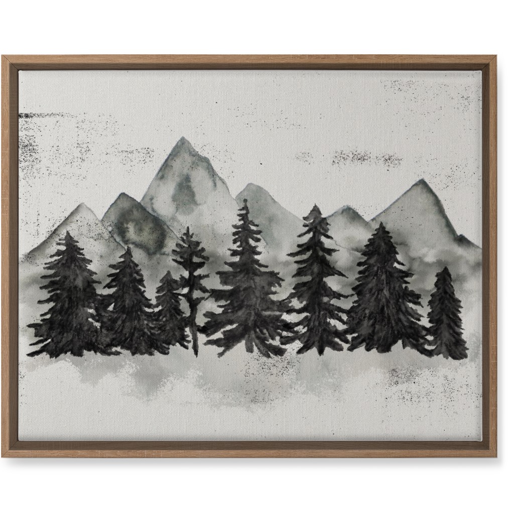 Pines and Mountains - Gray Wall Art, Natural, Single piece, Canvas, 16x20, Black