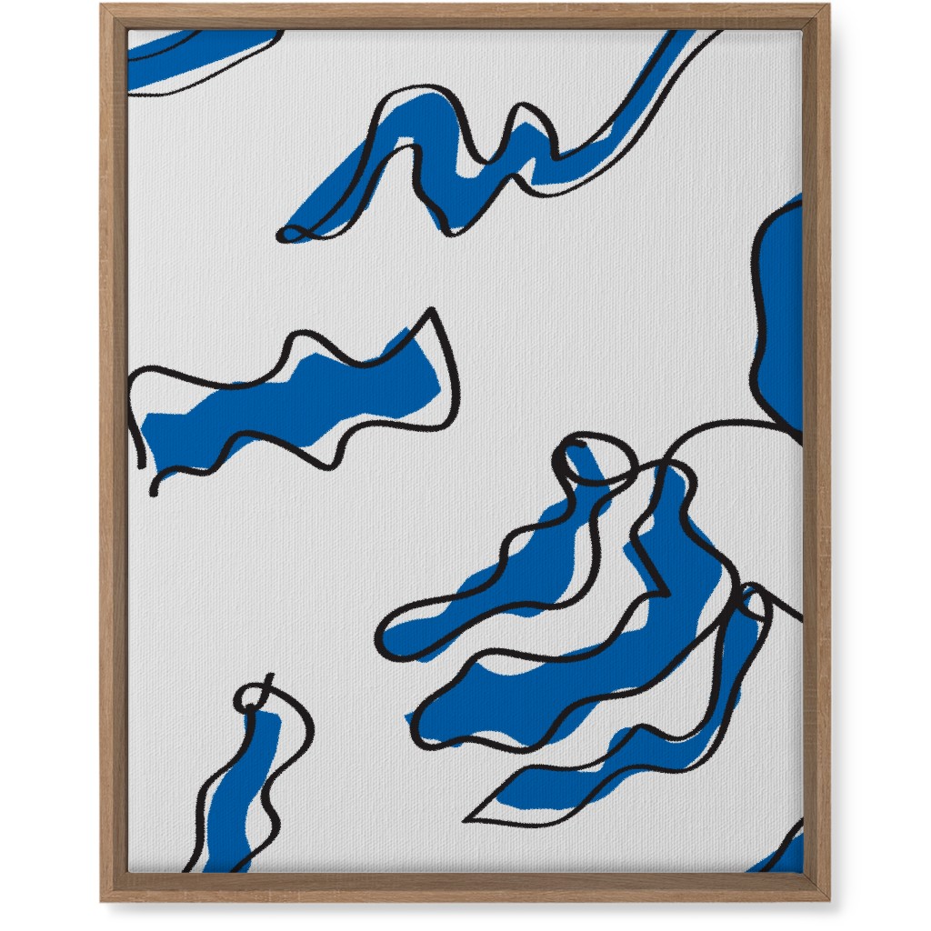 Modern Abstract Line Art Noodles - Blue and Neutral Wall Art, Natural, Single piece, Canvas, 16x20, Blue