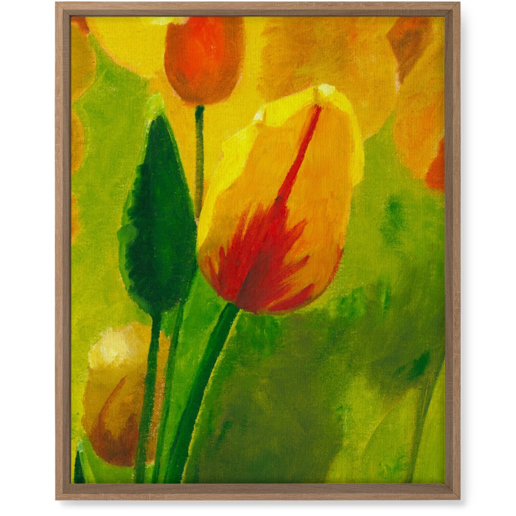 Tulip Hand Painted Oil - Orange and Green Wall Art, Natural, Single piece, Canvas, 16x20, Orange, Orange