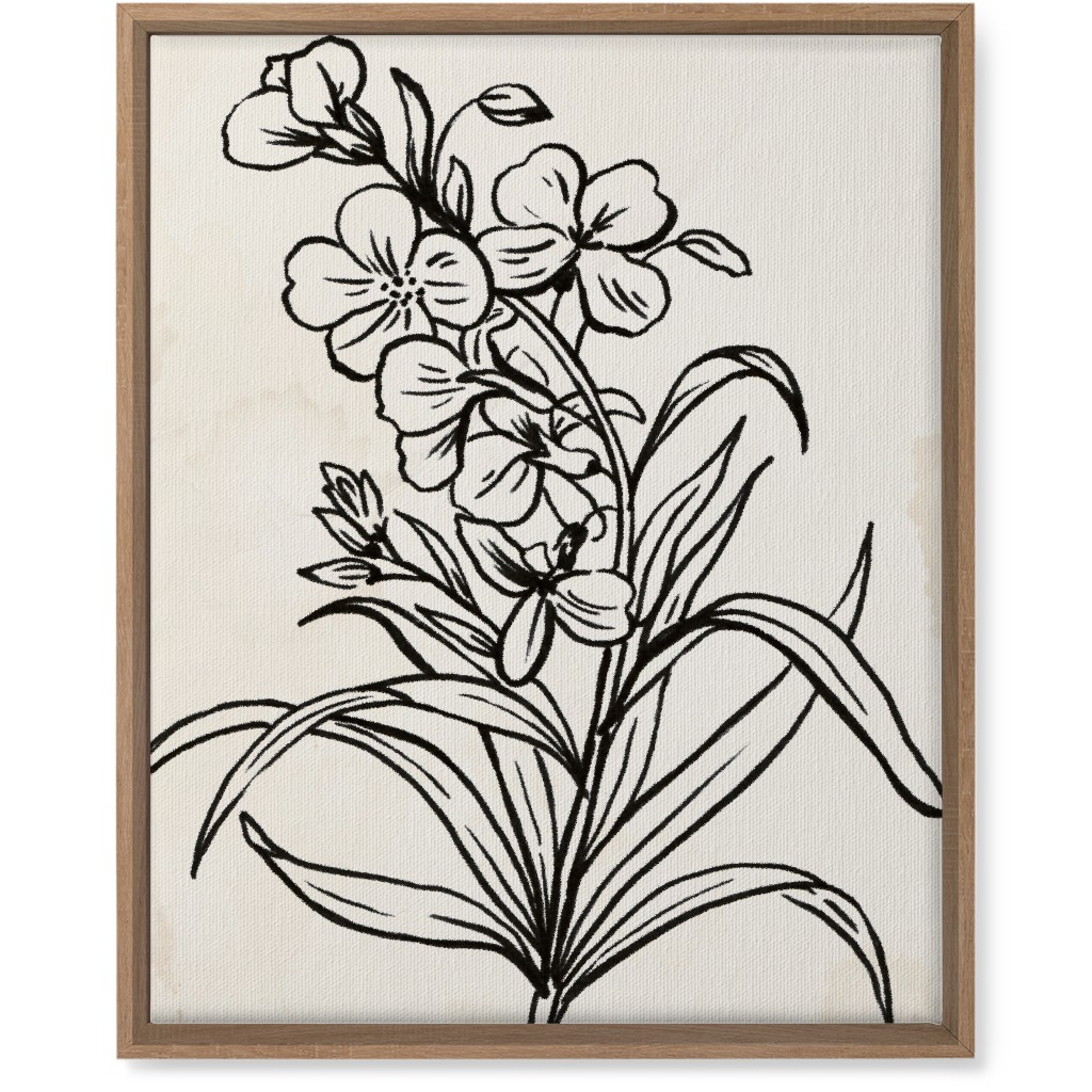 Vintage Wallflower Sketch - Beige and Black Wall Art, Natural, Single piece, Canvas, 16x20, Beige, Pearl