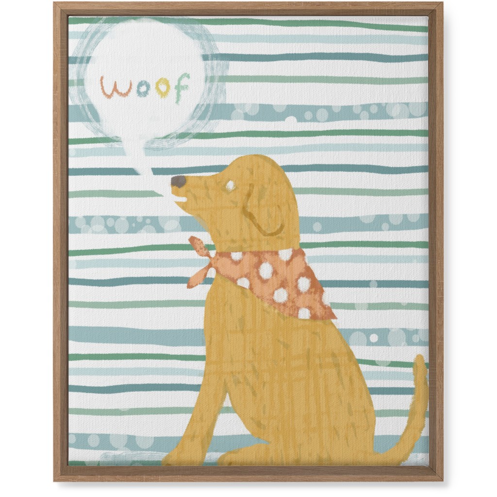 Woof, Dog - Yellow and Blue Wall Art, Natural, Single piece, Canvas, 16x20, Blue