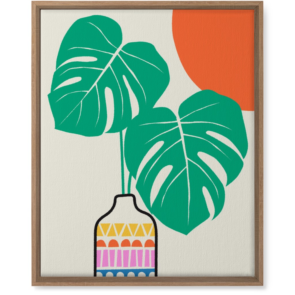 Monstera Leaves in a Vase - Neutral Wall Art, Natural, Single piece, Canvas, 16x20, Multicolor