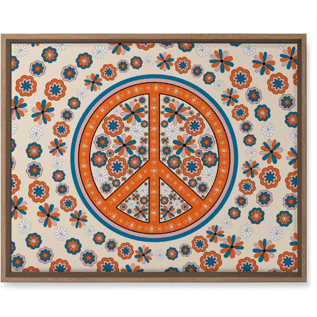 Retro 70s Peace Sign - Multi on Beige Wall Art, Natural, Single piece, Canvas, 16x20, Multicolor