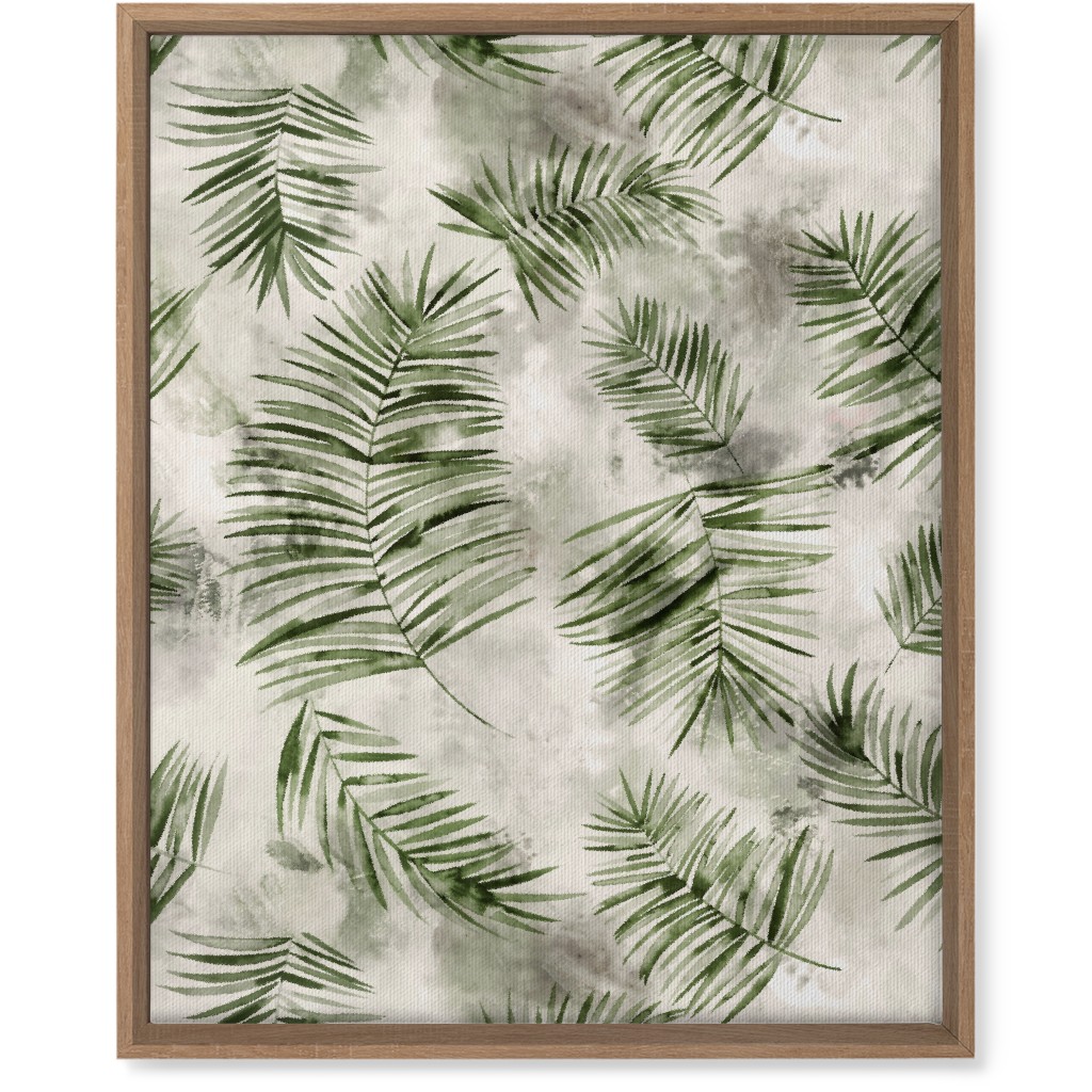 Watercolor Botanical Palms - Green on Beige Wall Art, Natural, Single piece, Canvas, 16x20, Green