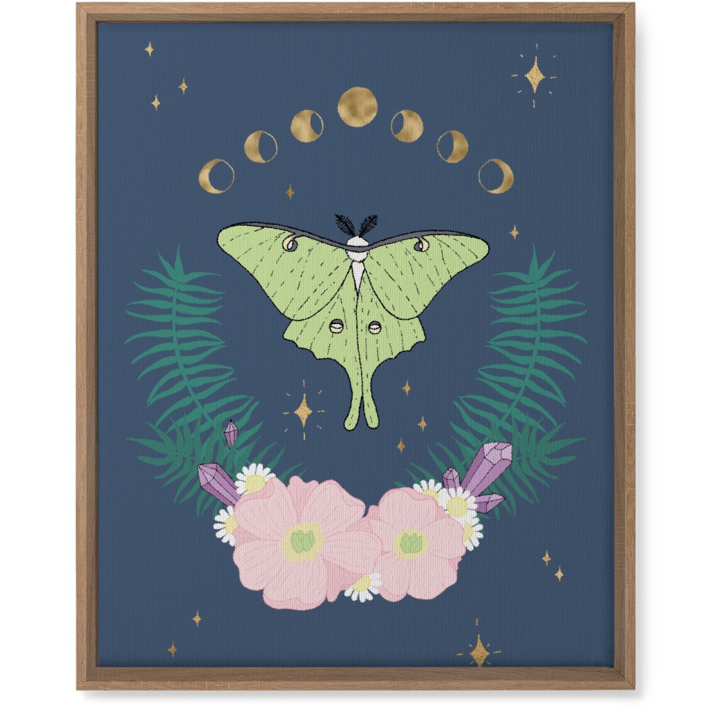 Mystical Moth Floral With Gems - Multi Wall Art, Natural, Single piece, Canvas, 16x20, Blue
