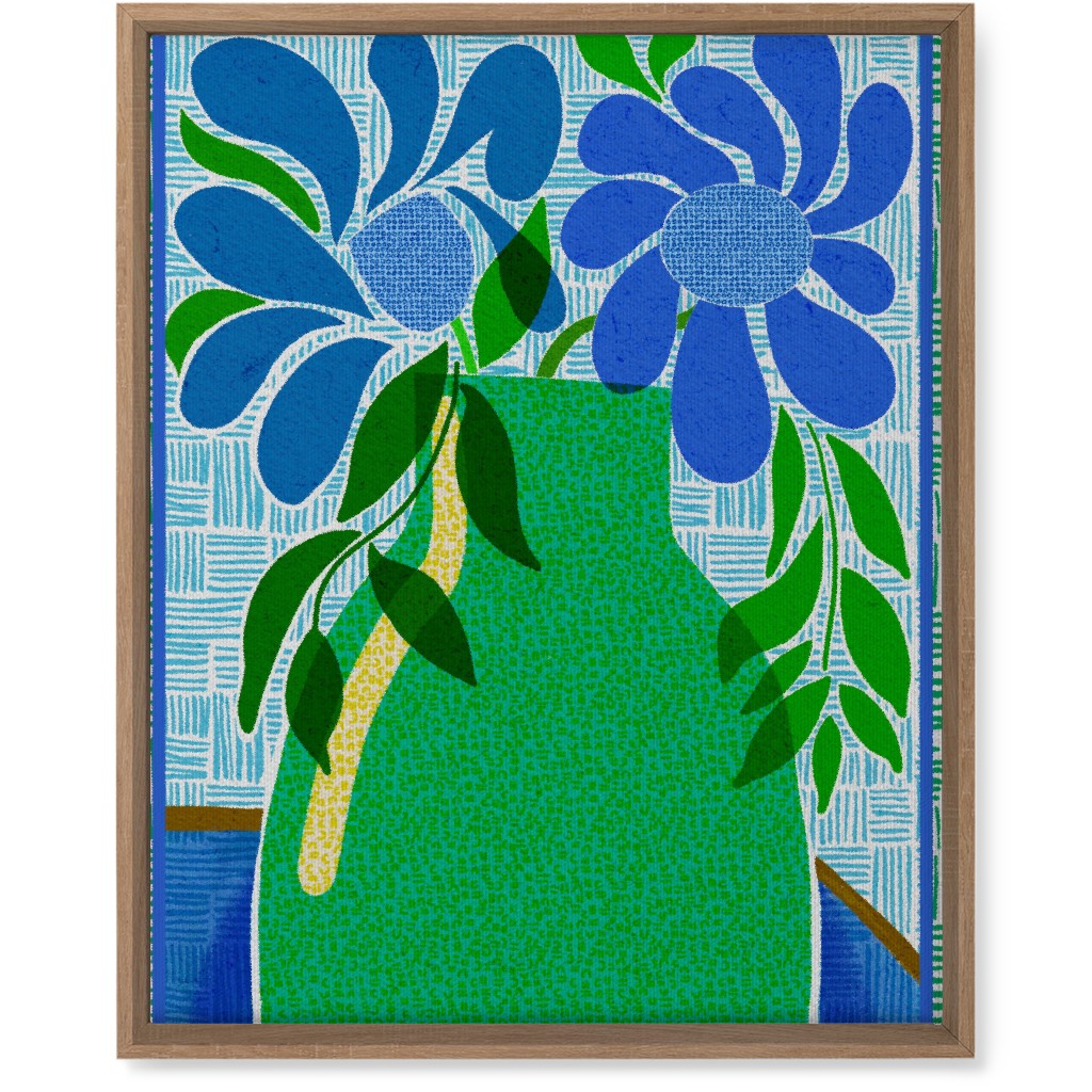 Florals in a Vase - Blue and Green Wall Art, Natural, Single piece, Canvas, 16x20, Green, Classic Green