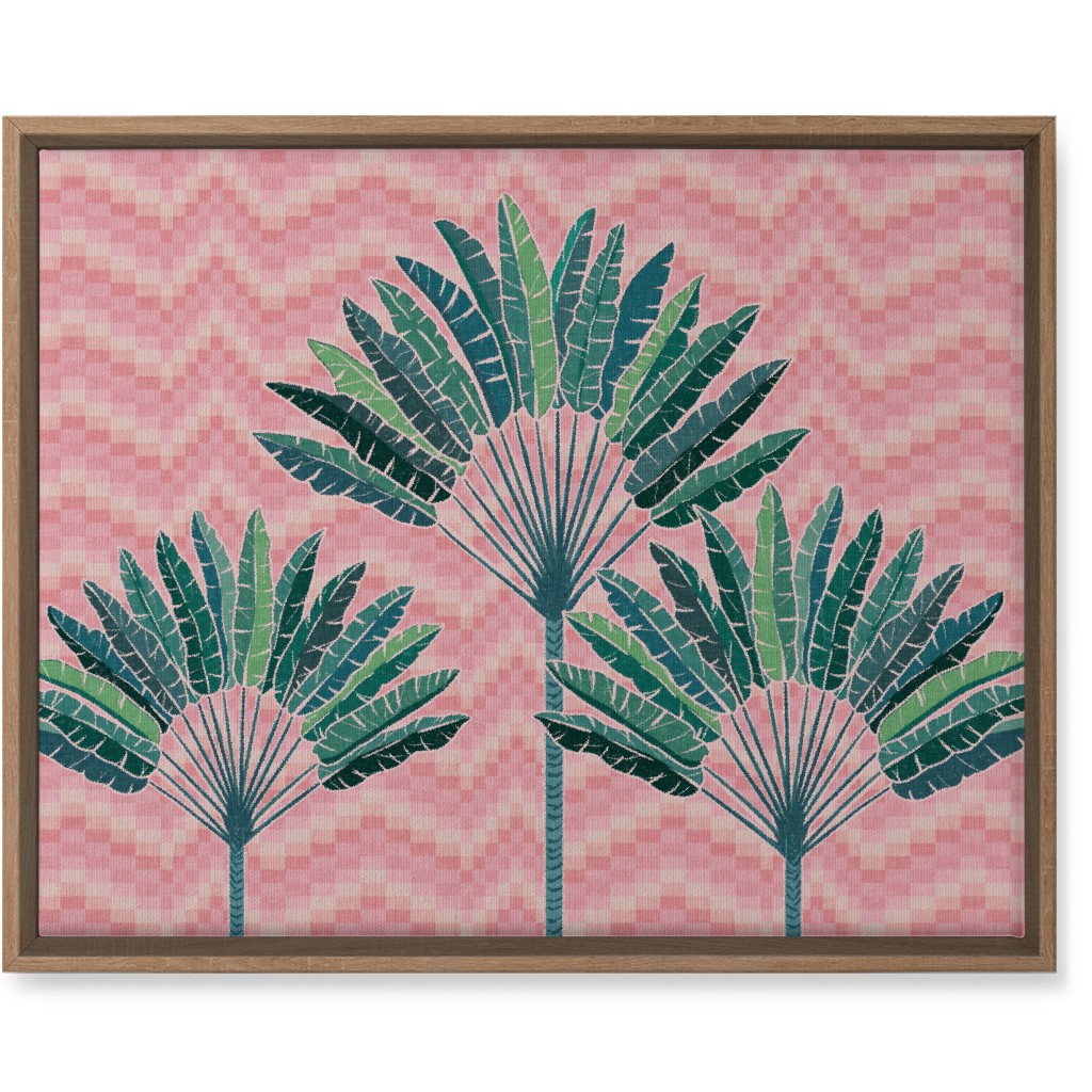 Palms on Wave Grid - Pink Wall Art, Natural, Single piece, Canvas, 16x20, Pink