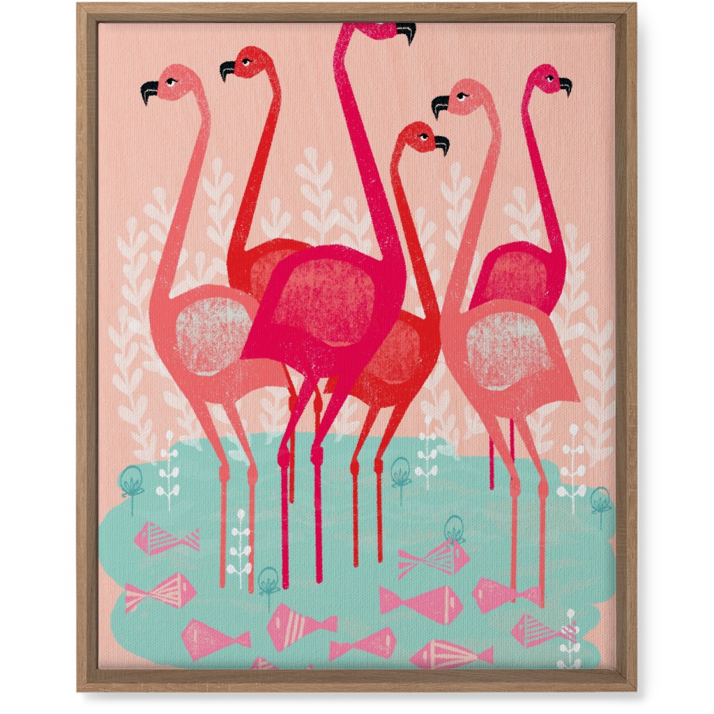 Flamingos & Fish - Pink Wall Art, Natural, Single piece, Canvas, 16x20, Pink, Bright Pink