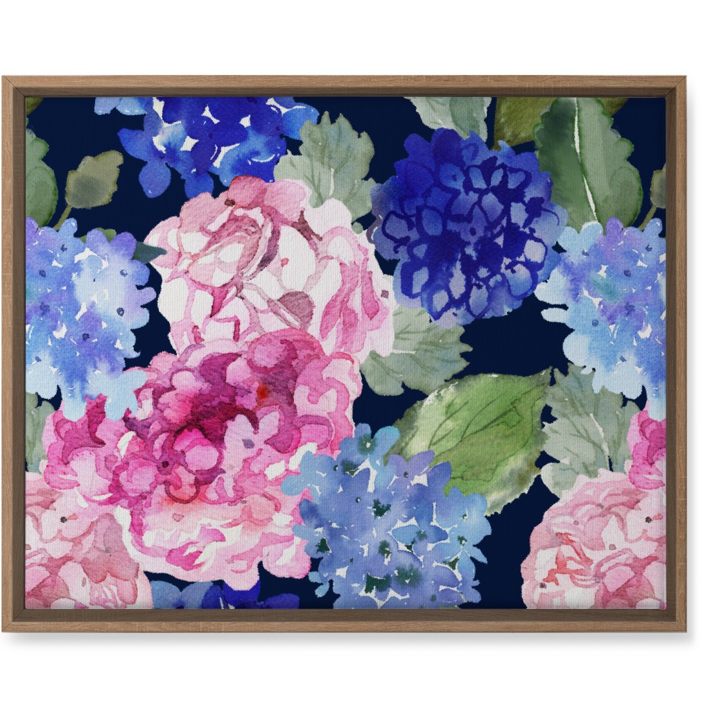 Spring Hydrangea Watercolor - Navy Wall Art, Natural, Single piece, Canvas, 16x20, Multicolor