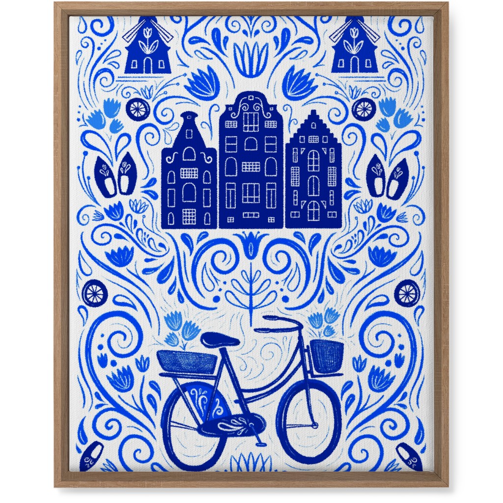 Dutch Bike Folk Art - Blue Wall Art, Natural, Single piece, Canvas, 16x20, Blue