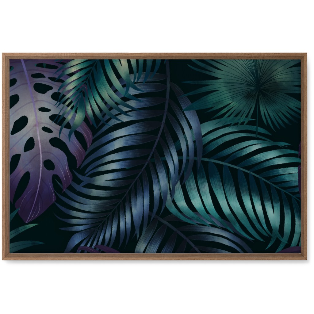 Tropical Leaves in the Moonlight - Dark Wall Art, Natural, Single piece, Canvas, 20x30, Blue