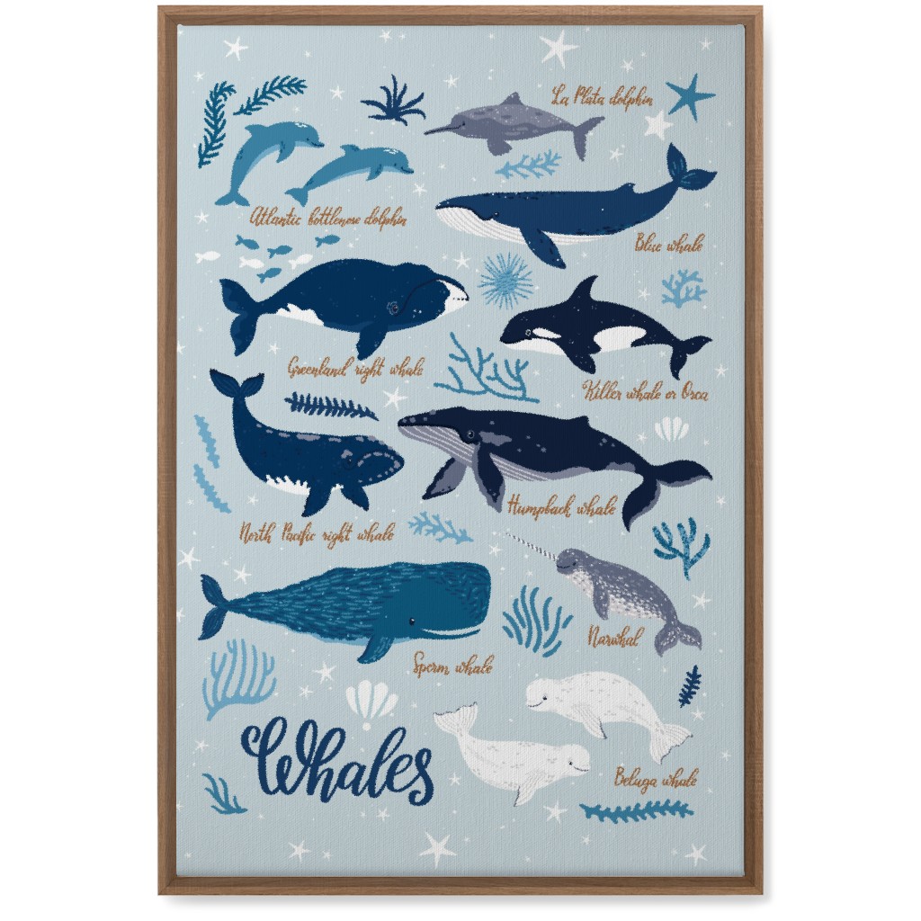 Whales of the Sea - Blue Wall Art, Natural, Single piece, Canvas, 20x30, Blue, True Blue