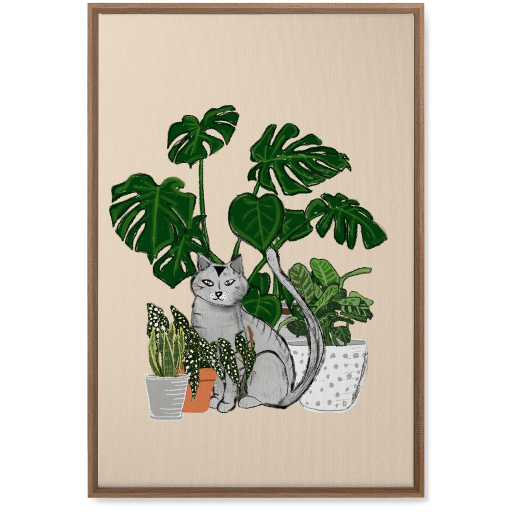 Indoor Garden Cat Wall Art, Natural, Single piece, Canvas, 20x30, Multicolor, Sand