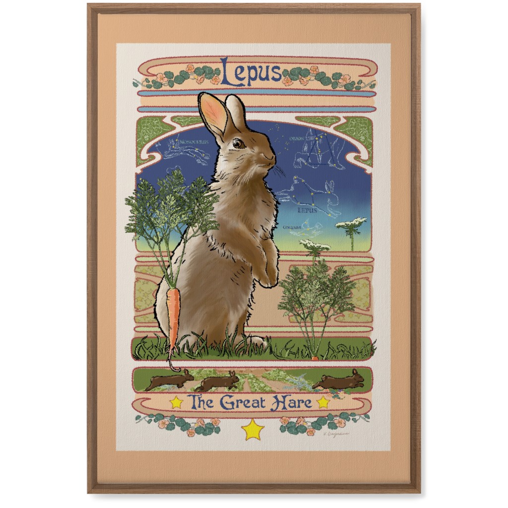 Art Nouveau Hare Wall Art, Natural, Single piece, Canvas, 20x30, Brown, Brown