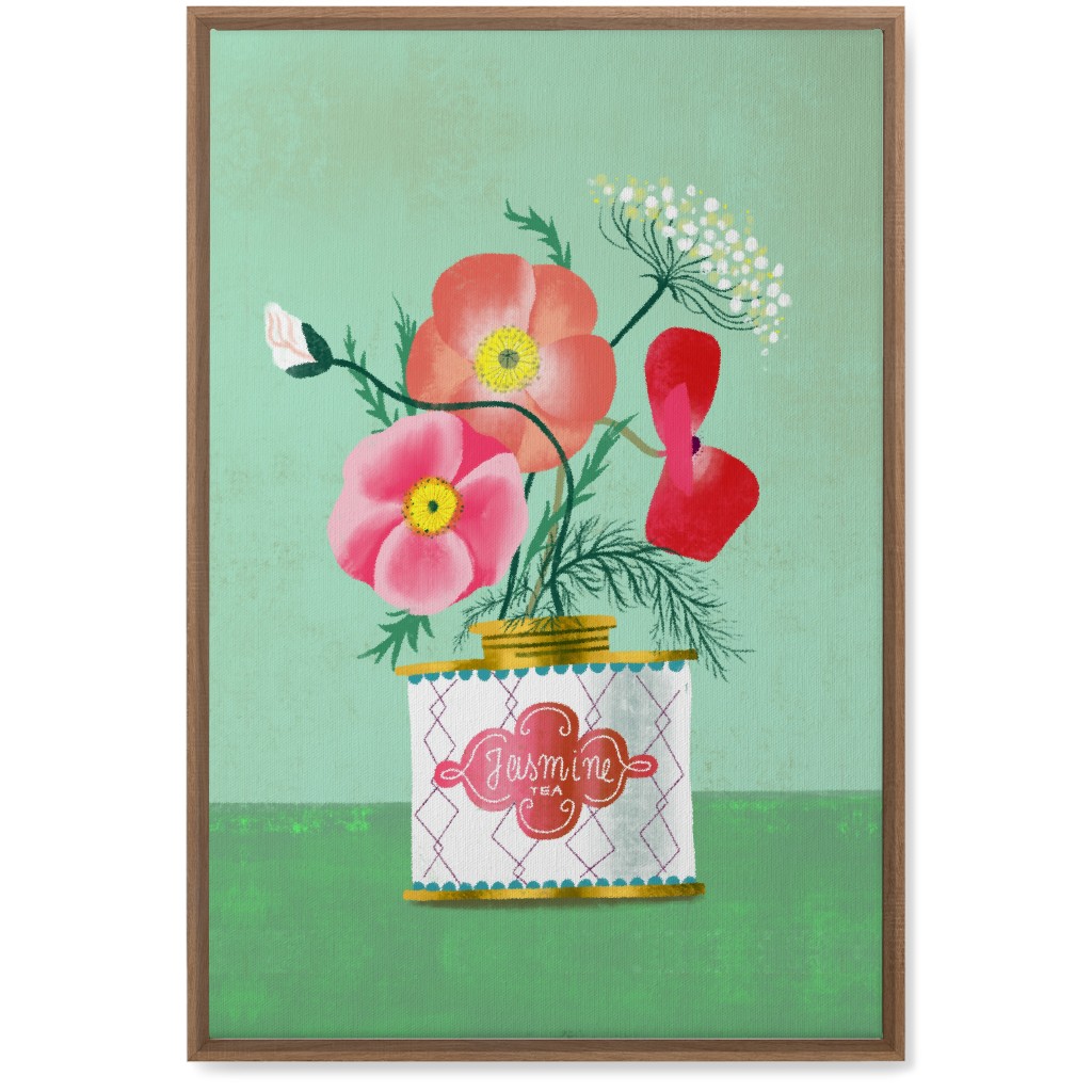 Poppies in Jasmine Tea Tin Wall Art, Natural, Single piece, Canvas, 20x30, Green