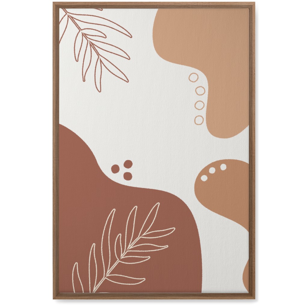 Abstract Shapes and Fern Leaves - Earth Tones Wall Art, Natural, Single piece, Canvas, 20x30, Orange, Orange