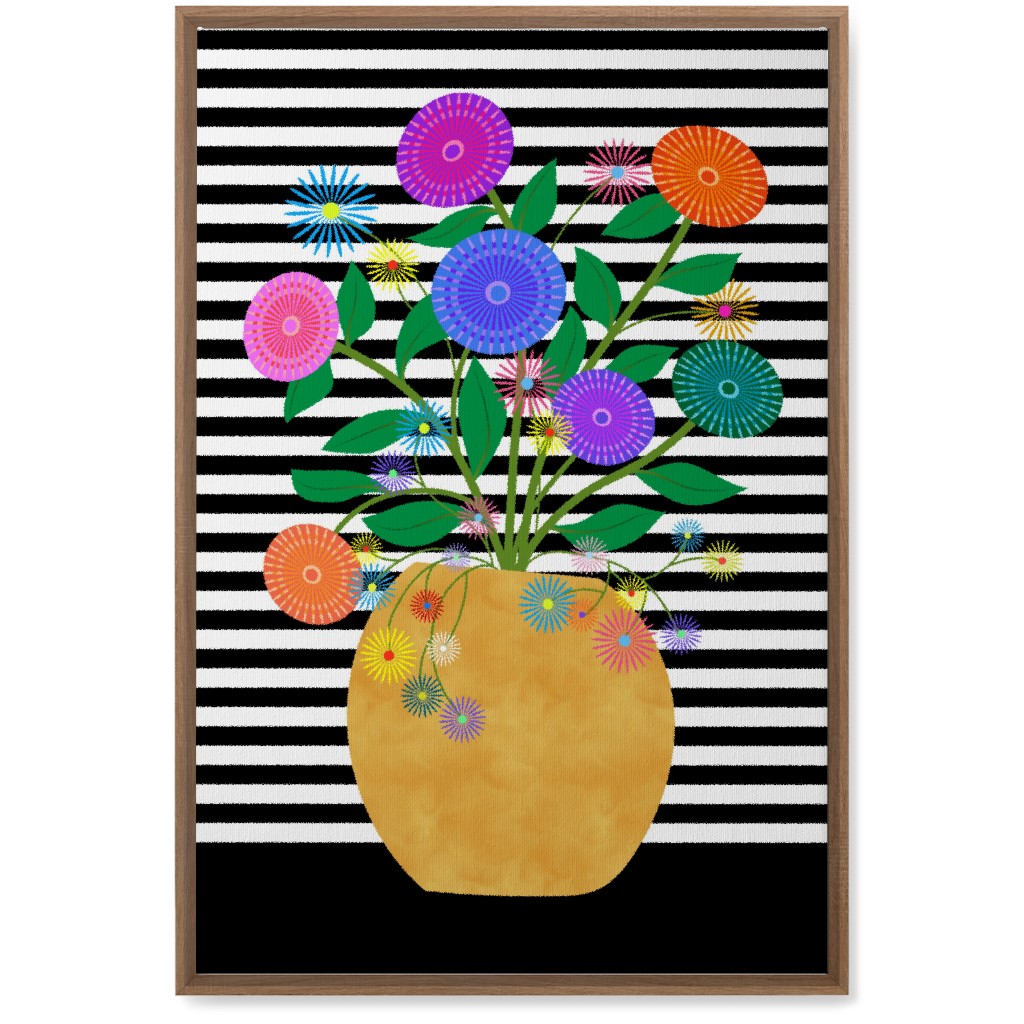 Striped Vase With Flowers - Multi Wall Art, Natural, Single piece, Canvas, 20x30, Multicolor