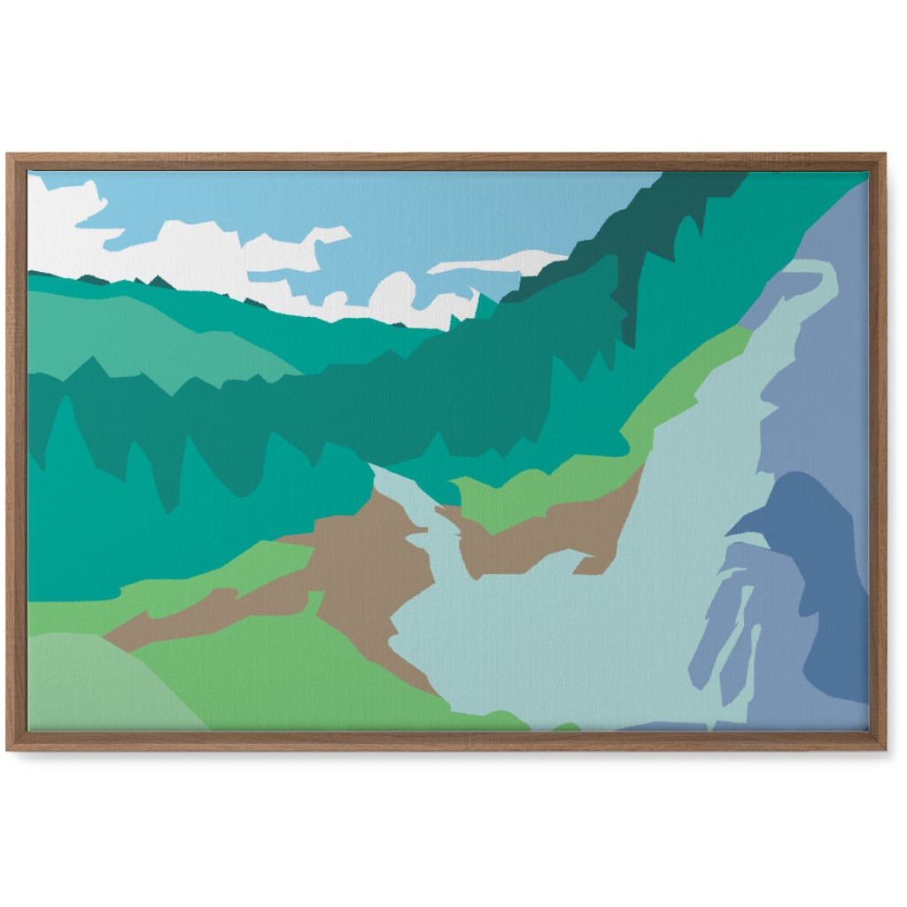 Minimalist Valley Forest Waterfall - Green and Blue Wall Art, Natural, Single piece, Canvas, 20x30, Green