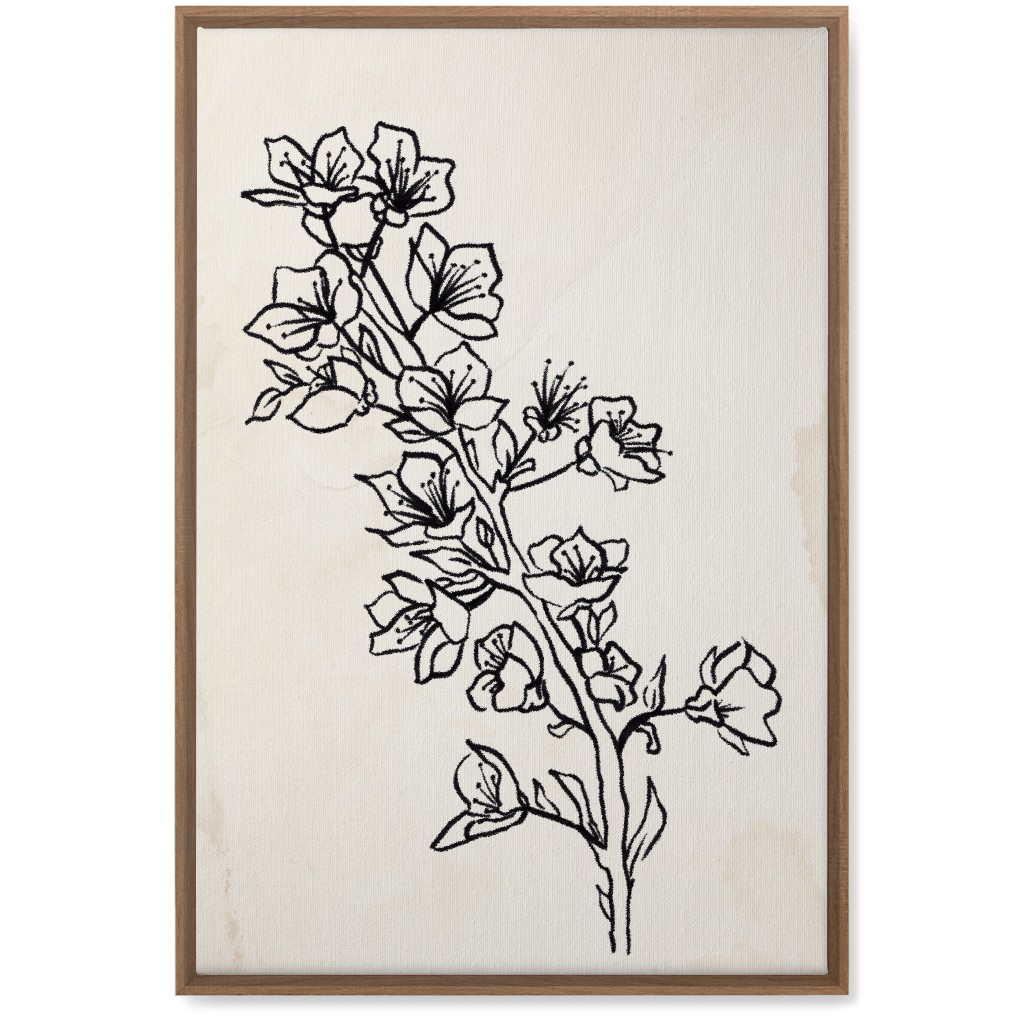 Vintage Plum Tree Sketch - Beige and Black Wall Art, Natural, Single piece, Canvas, 20x30, Beige, Pearl