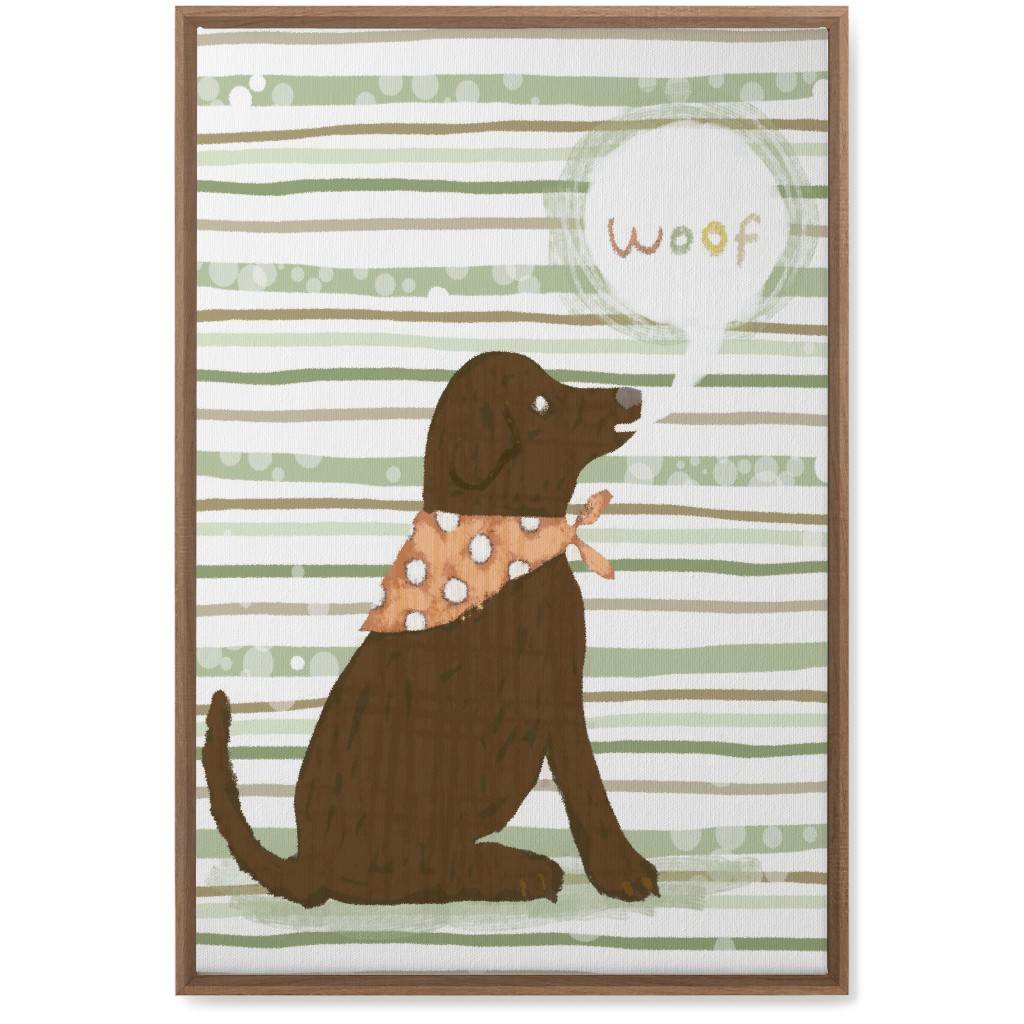 Woof, Dog - Brown and Green Wall Art, Natural, Single piece, Canvas, 20x30, Green