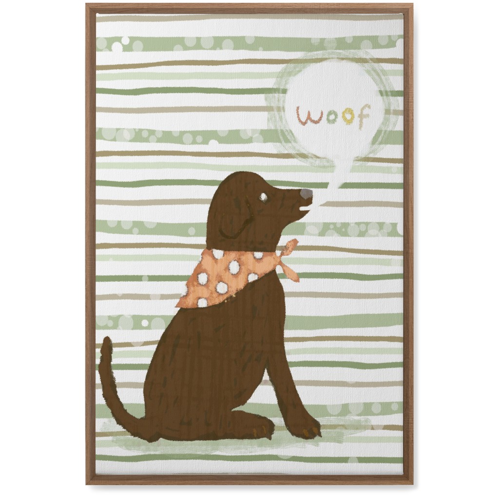 Woof, Dog - Brown and Green Wall Art, Natural, Single piece, Canvas, 20x30, Green, Classic Green