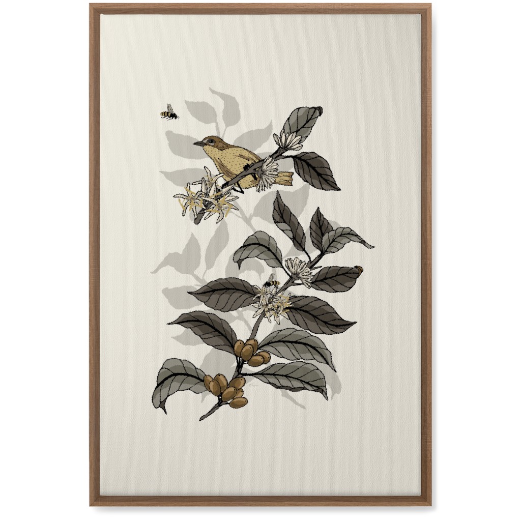 Coffee Plant, Bird, and Bee - Neutral Wall Art, Natural, Single piece, Canvas, 20x30, Beige, Pearl