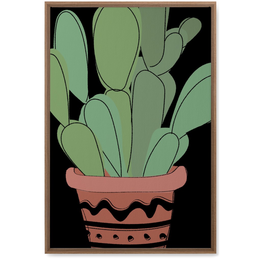 Potted Prickly Pear Cactus - Green and Black Wall Art, Natural, Single piece, Canvas, 20x30, Green, Classic Green