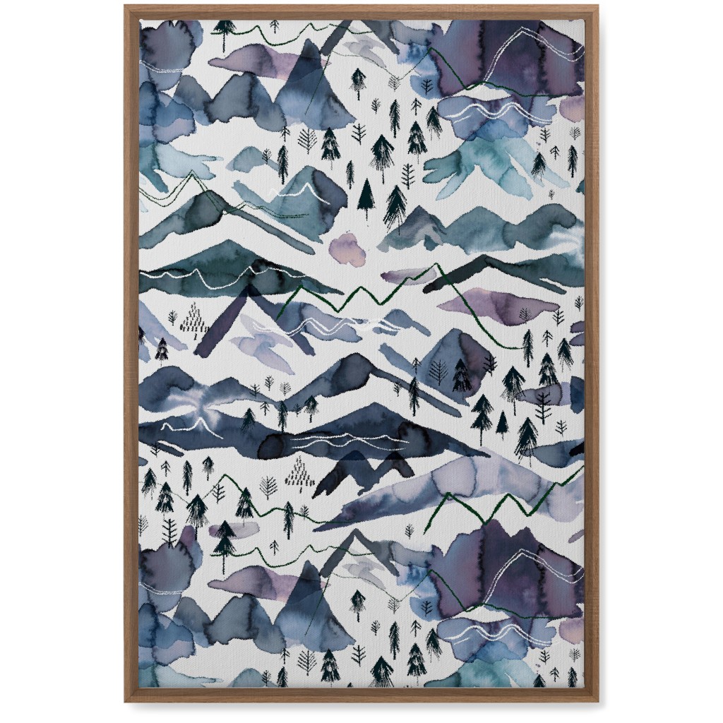 Watercolor Mountains - Blue on White Wall Art, Natural, Single piece, Canvas, 20x30, Blue, True Blue