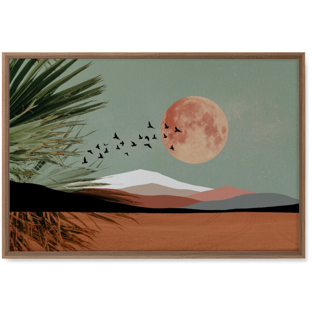 Full Moon Retro Landscape - Multi Wall Art, Natural, Single piece, Canvas, 20x30, Multicolor