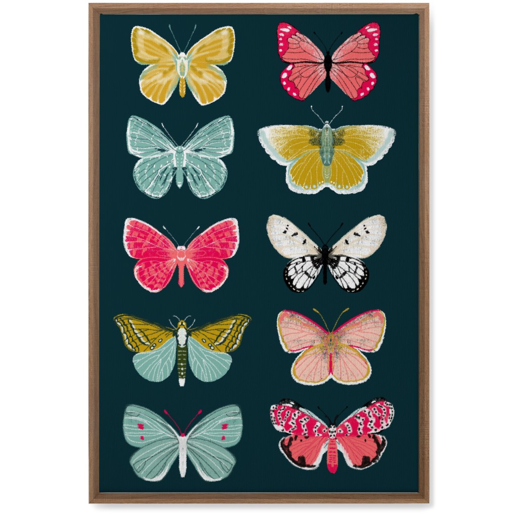 Butterflies Botanic Nature - Multi on Navy Wall Art, Natural, Single piece, Canvas, 20x30, Multicolor