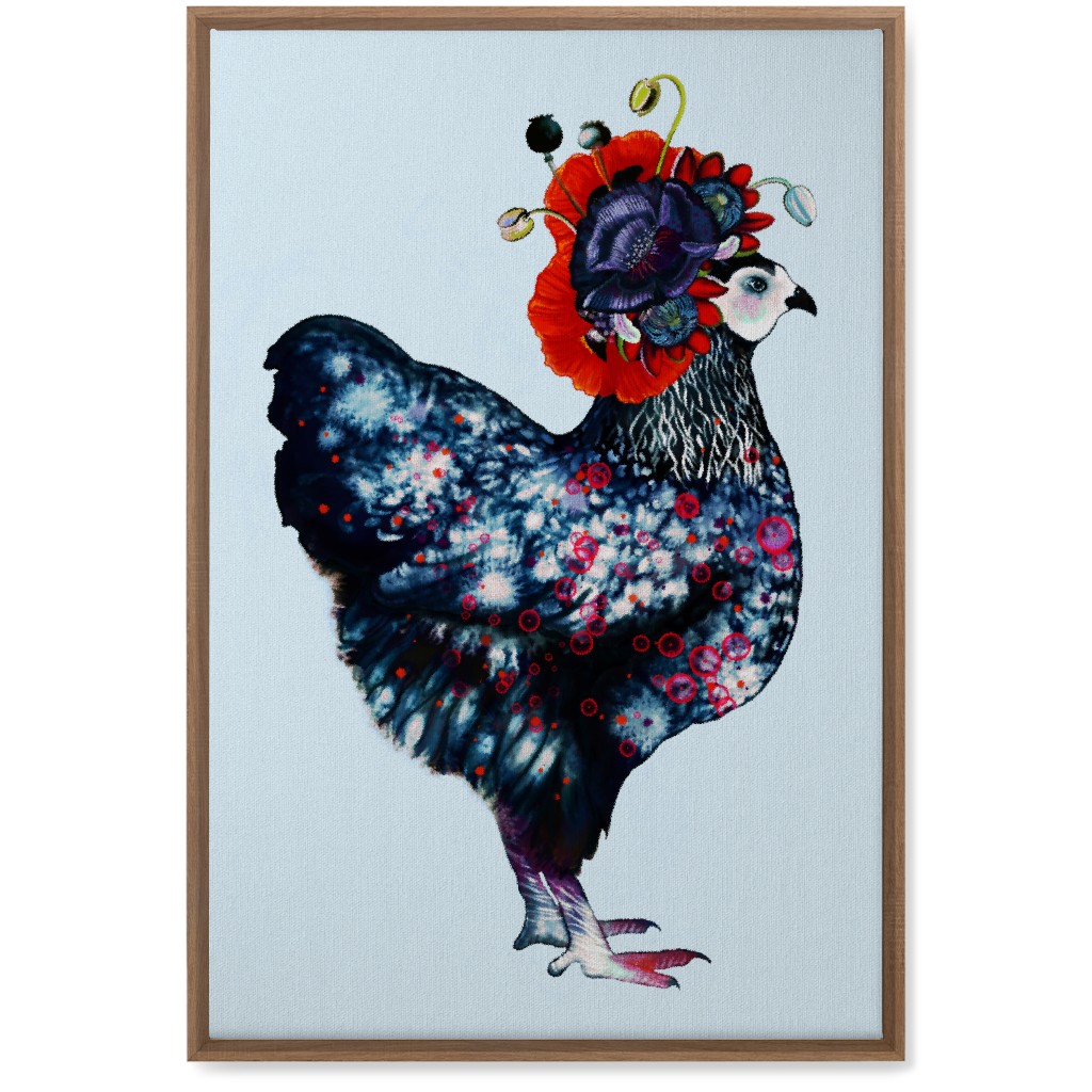 Poppycock - Floral Chicken Wall Art, Natural, Single piece, Canvas, 20x30, Multicolor