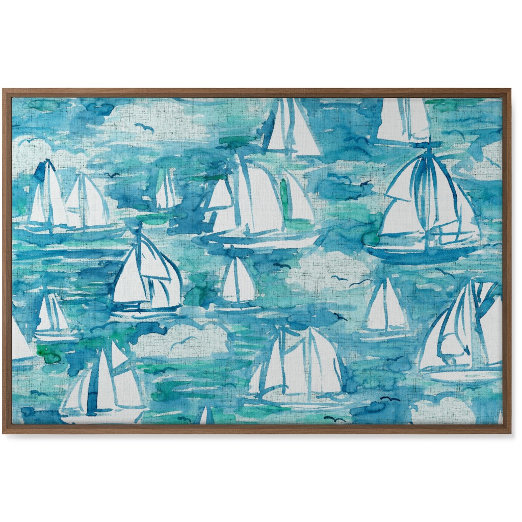 Sailboats Sailing Watercolor Loosely Painted - Blue Wall Art, Natural, Single piece, Canvas, 24x36, Blue