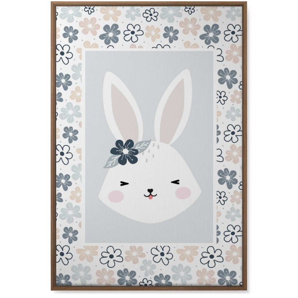 Spring Baby Girl Bunny - Neutral Soft Palette Wall Art, Natural, Single piece, Canvas, 24x36, Blue, True Blue
