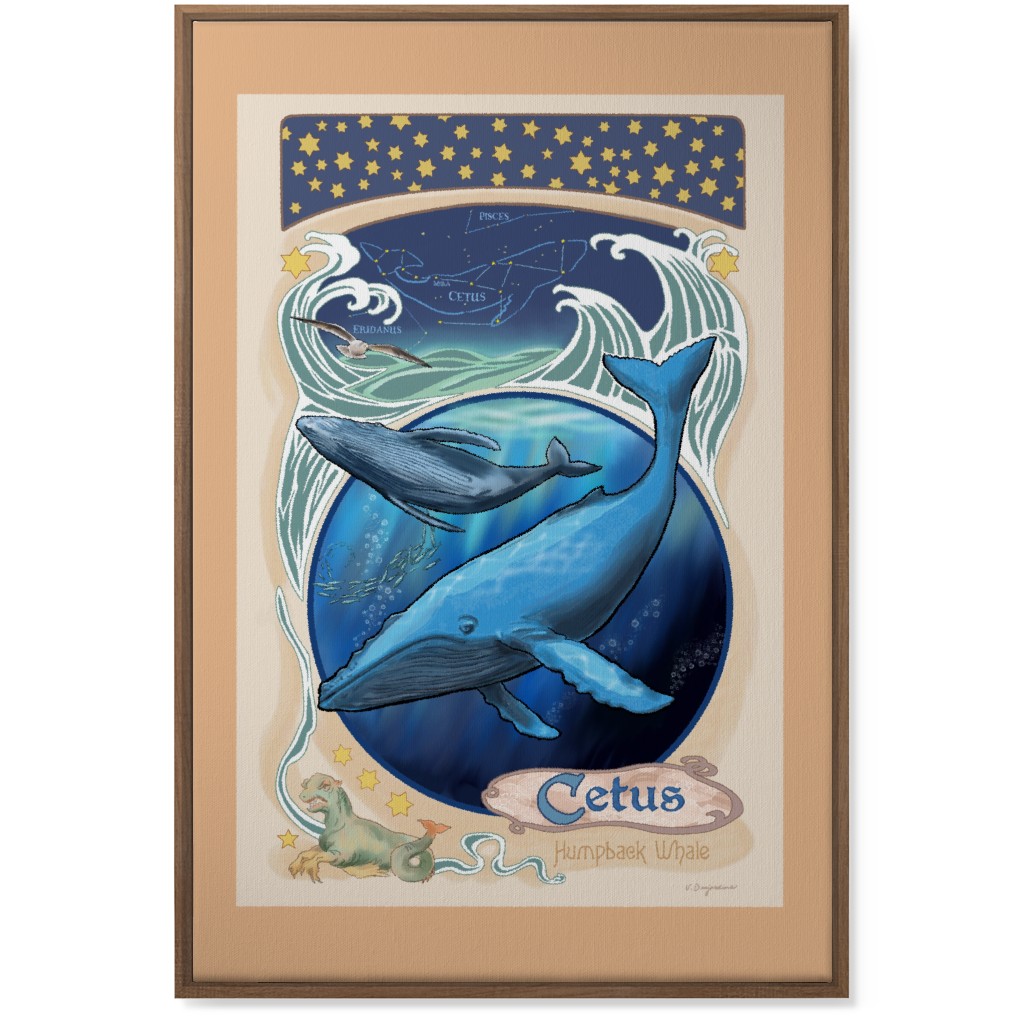 Art Nouveau Humpback Whale Wall Art, Natural, Single piece, Canvas, 24x36, Blue