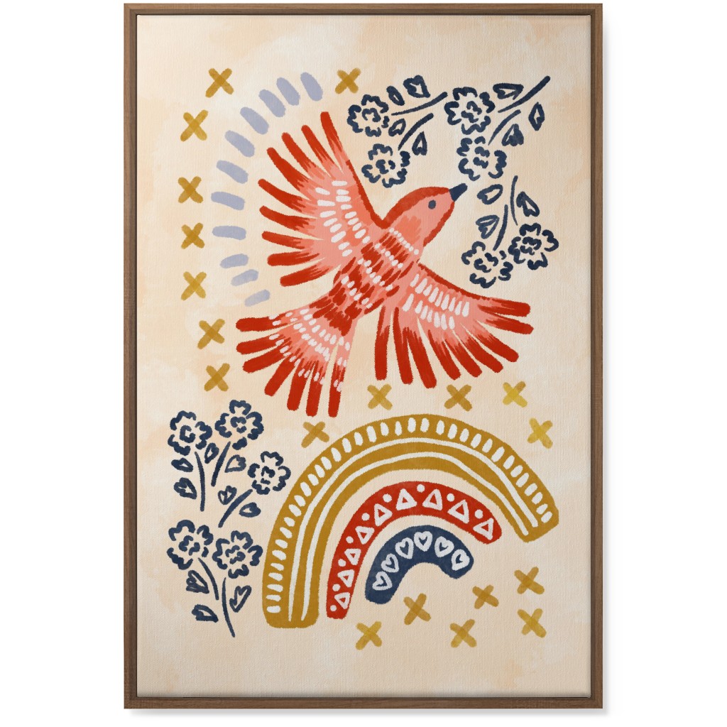 Bird, Rainbow, Flower, Spring Wall Art Wall Art, Natural, Single piece, Canvas, 24x36, Multicolor