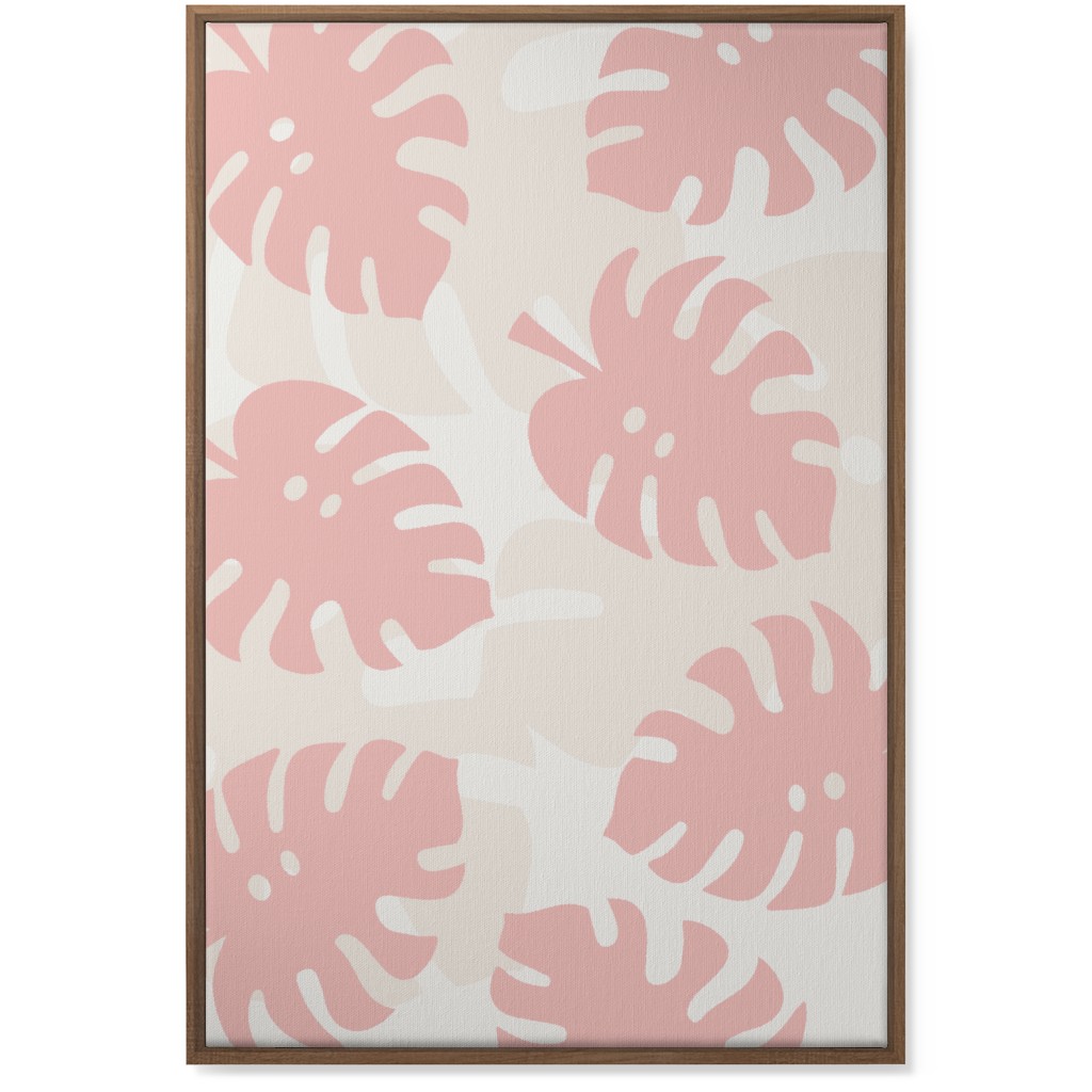 Monstera Leaves in Earth Tones Wall Art, Natural, Single piece, Canvas, 24x36, Pink, Ballet Slipper