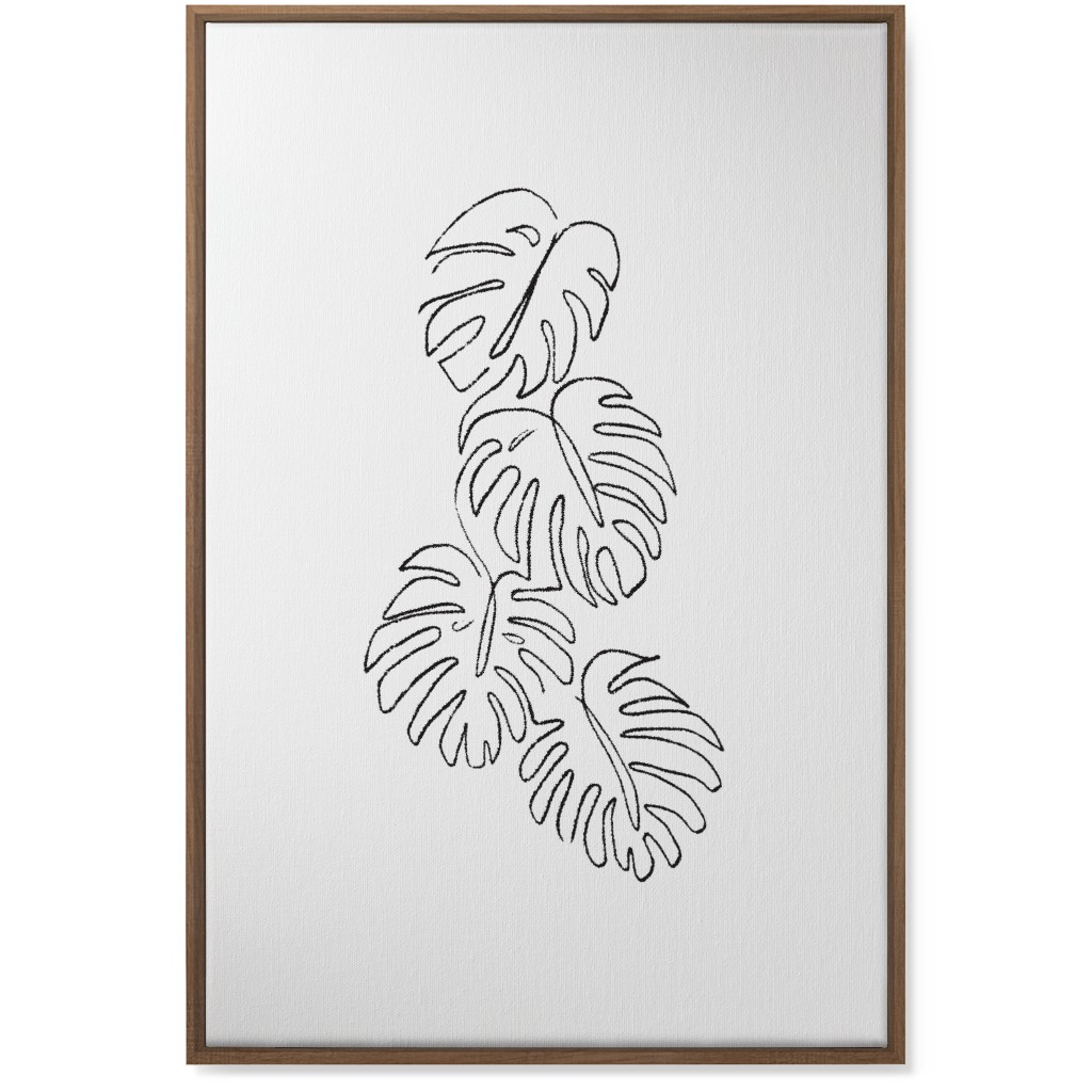 Monstera Leaf Line Art - Black and White Wall Art, Natural, Single piece, Canvas, 24x36, White
