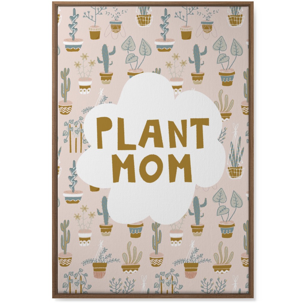 Plant Mom Indoor Garden - Neutral on Pink Wall Art, Natural, Single piece, Canvas, 24x36, Multicolor