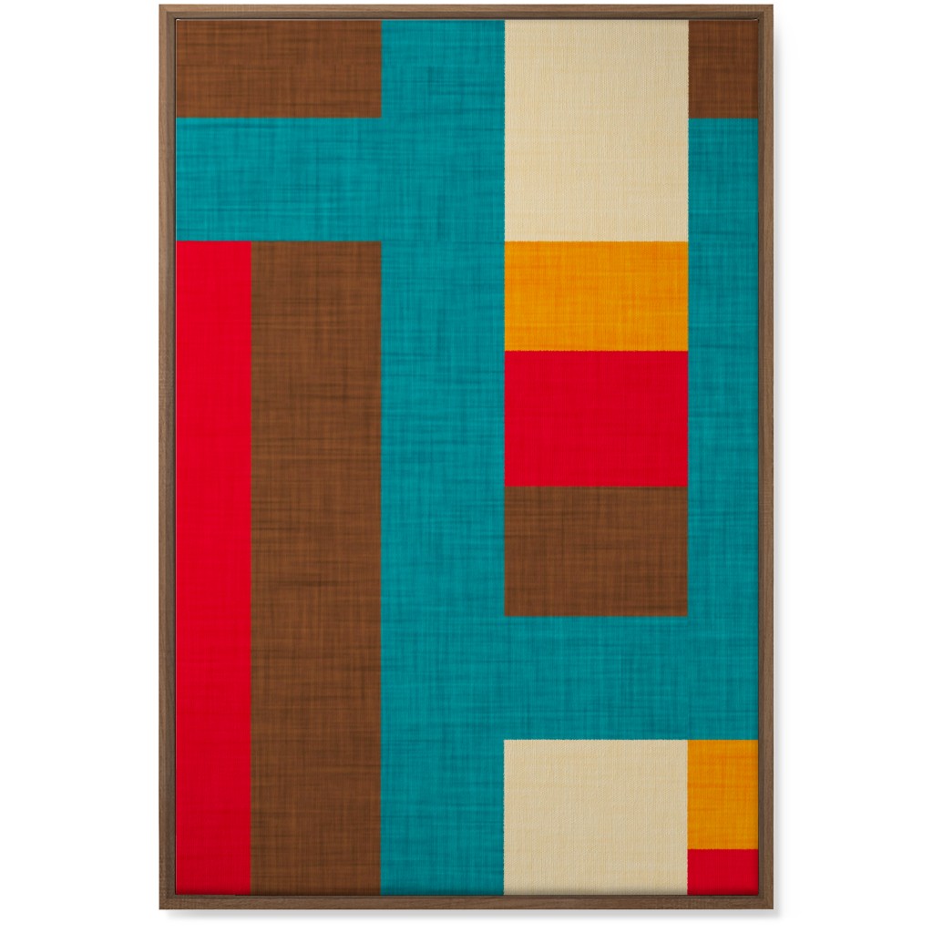 Abstract Mod Cube - Multi on Blue Wall Art, Natural, Single piece, Canvas, 24x36, Multicolor