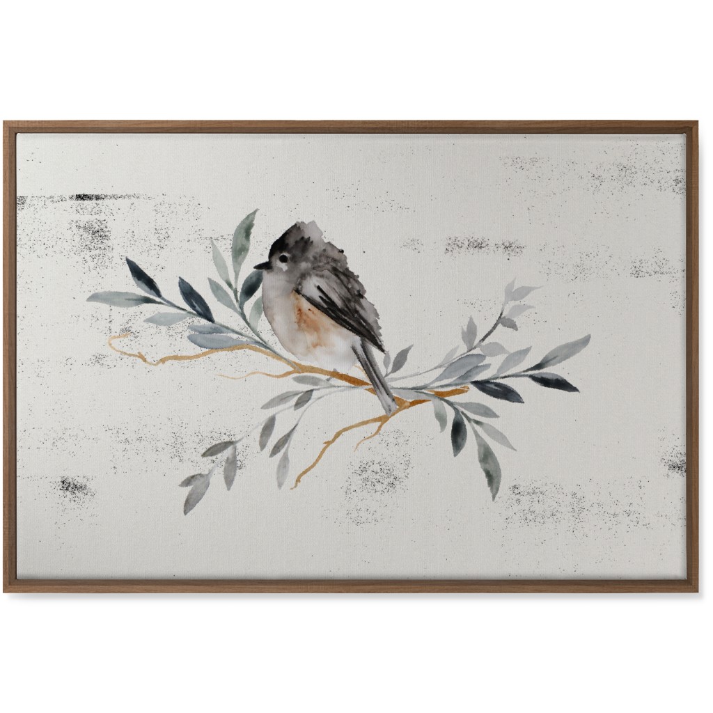 Winter Bird on Branch - Blue Wall Art, Natural, Single piece, Canvas, 24x36, Gray