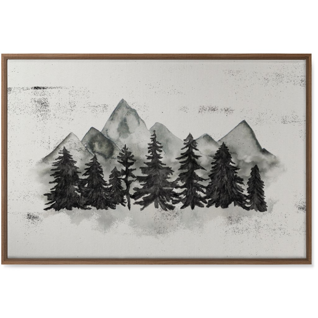 Pines and Mountains - Gray Wall Art, Natural, Single piece, Canvas, 24x36, Black