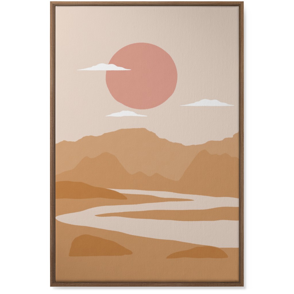 Abstract Landscape With River - Neutral Wall Art, Natural, Single piece, Canvas, 24x36, Orange, Orange