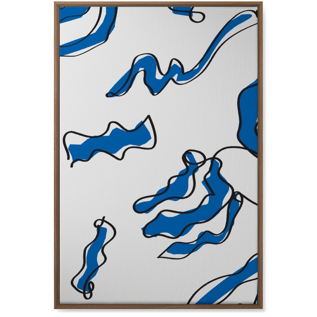 Modern Abstract Line Art Noodles - Blue and Neutral Wall Art, Natural, Single piece, Canvas, 24x36, Blue