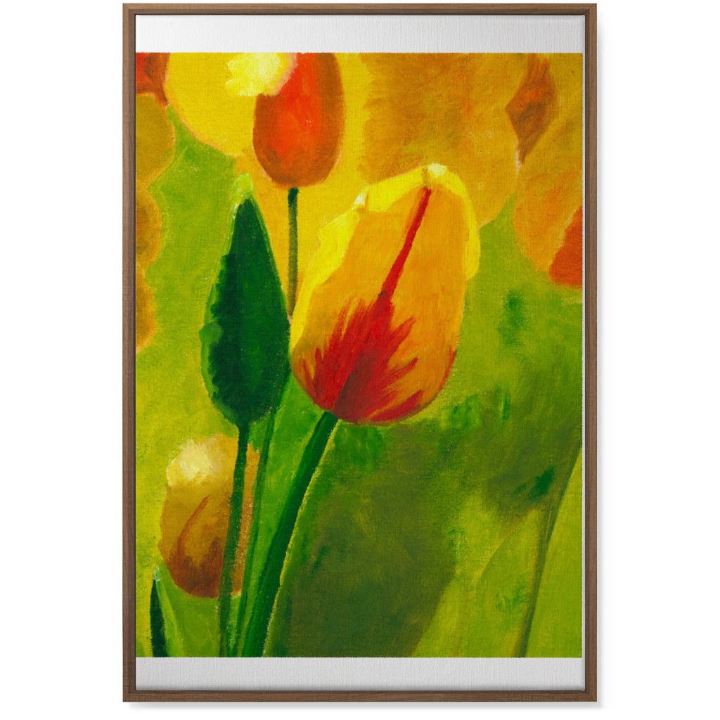 Tulip Hand Painted Oil - Orange and Green Wall Art, Natural, Single piece, Canvas, 24x36, Orange