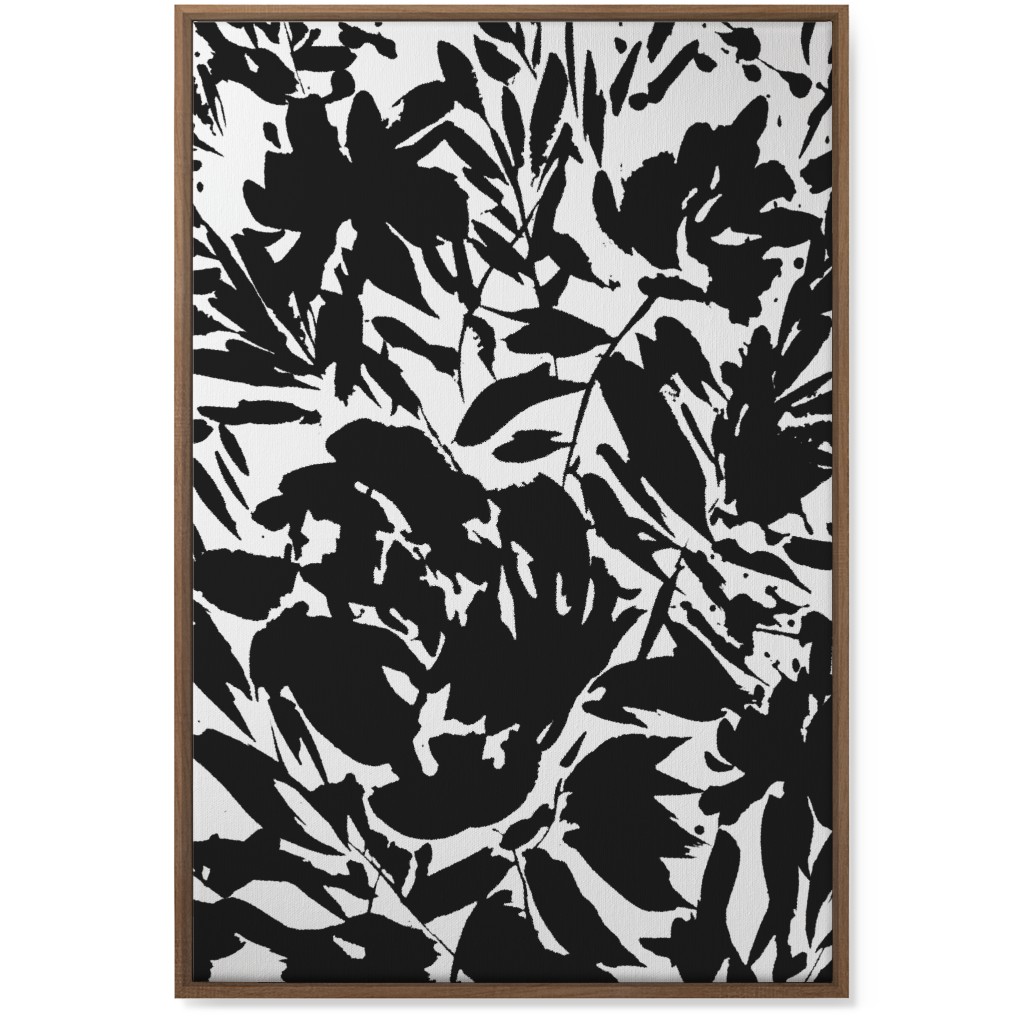 Floral Silhouette - Black and White Wall Art, Natural, Single piece, Canvas, 24x36, Black, Black